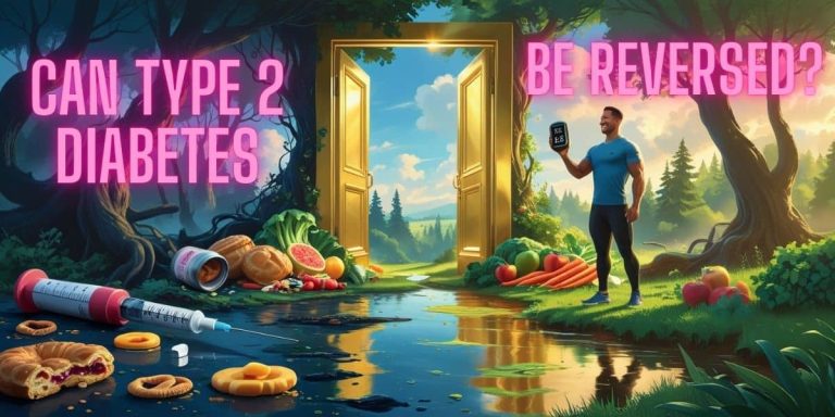 A symbolic digital artwork about Type 2 Diabetes Reversal showing a broken sugar cube on the left and a strong healthy tree growing from the dust, symbolizing transformation and hope.