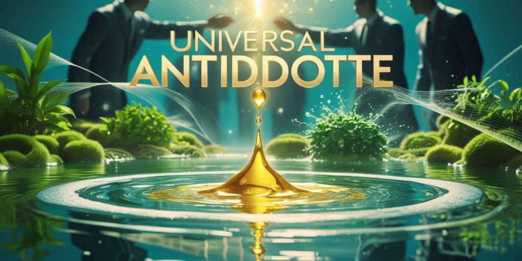 A mystical scroll glowing under a cosmic sky, symbolizing the Universal Antidote for arthritis pain relief through ancient natural healing methods.