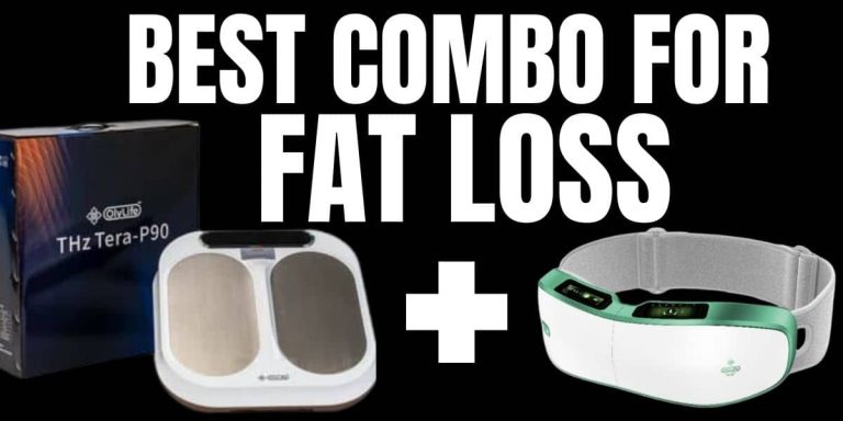 OlyLife P90 foot pads and shaken massager belt shown together as a fat loss combo