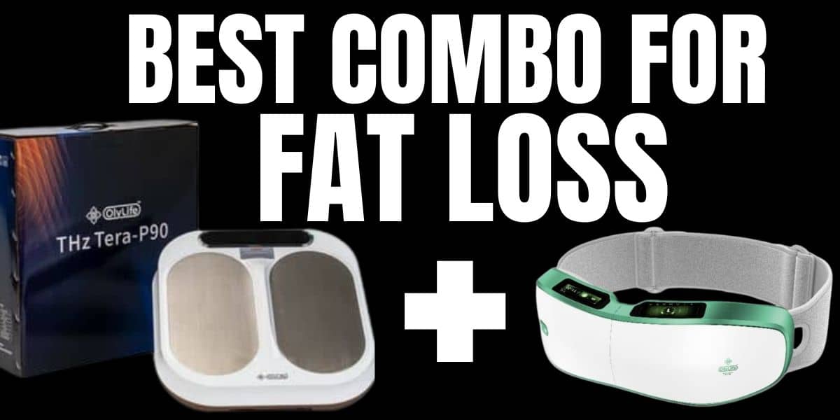 OlyLife P90 foot pads and shaken massager belt shown together as a fat loss combo