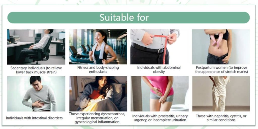 Illustration showing different types of people the shaken massager is marketed for