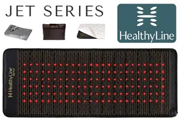 HealthyLine Jet Series infrared PEMF mat displayed horizontally with logo