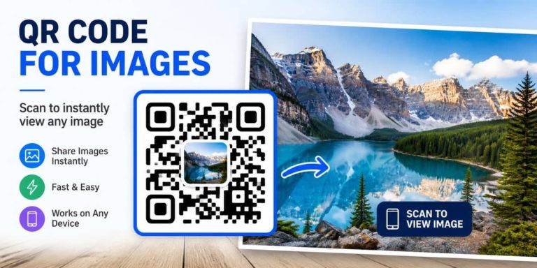 QR code for images example showing QR code linking to landscape photo