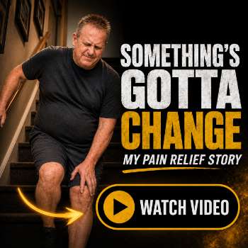 Something’s Gotta Change banner featuring Andrew’s pain relief story and chronic knee pain journey.