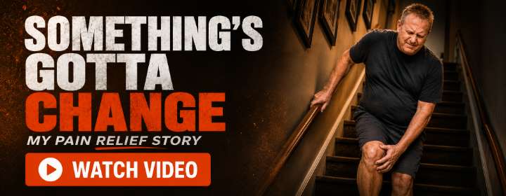 Something’s Gotta Change banner showing Andrew at the moment he knew he had to act on daily pain.