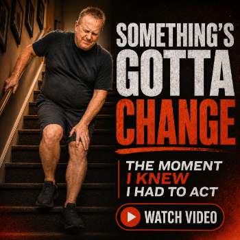 Something’s Gotta Change banner showing Andrew at the moment he knew he had to act on daily pain.