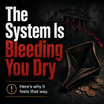 The System Is Bleeding You Dry curiosity banner with empty wallet and financial pressure theme.