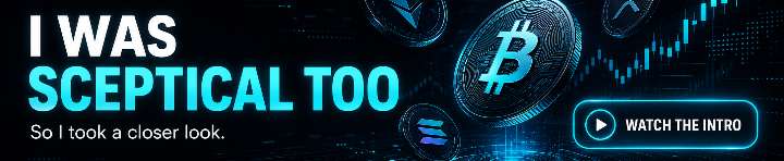 One Trade promotional banner with crypto trading visuals and the headline I Was Skeptical Too.