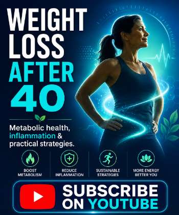 Weight Loss After 40 YouTube banner promoting practical health, fat loss, and metabolic reset strategies.