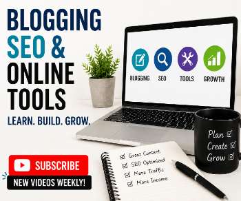 YouTube banner for blogging, SEO, online tools, and website growth tutorials
