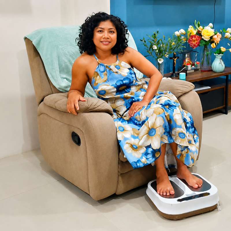 Guest relaxing while experiencing the OlyLife TERA P90 at Twelftree Wellness Centre near Dumaguete